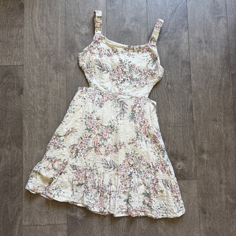Mahina Floral Print Sun Dress with Cream and Pink Accents